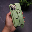 Light Green Crocodile Pattern Wallet Case with Grip - كفر مع ستاند و مسكة شريطة وميدالية ومحفظة للبطاقات