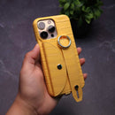 Yellow Crocodile Pattern Wallet Case with Grip - كفر مع ستاند و مسكة شريطة وميدالية ومحفظة للبطاقات