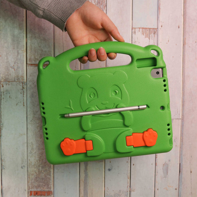 Panda iPad - Green - كفر ايباد حماية عالية - مع مسكة + ستاند + ومكان للقلم - مقاوم للسوائل