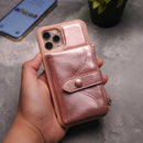 Rose Gold Wallet Case with Zipper - كفر مع محفظة للبطاقات والكاش وجيب للخردة