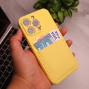 Yellow Soft Silicone Wallet Card Phone Case - كفر مع محفظة للبطاقات بالخلف