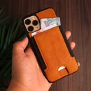 Brown Leather Case with Back Card Slots - كفر جلد مع محفظة للبطاقات بالخلف