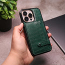 Crocodile Leather Case with Card Slot and Stand - Green -  كفر جلد مع محفظة للبطاقات والنقود وستاند