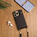 Black Wallet Leather Case with Mirror, Card Slot and Lanyard - كفر مع مراية ومكان للبطاقات وخيط علاقة