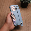 Leather Case with Card Slot and Wrist Strap - Baby Blue - كفر مع محفظة للبطاقات ومسكة شريطة وستاند