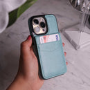 Light Green Leather Phone Case with Wallet Card - كفر مع محفظة للبطاقات والنقود وستاند جانبي