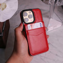 Red Leather Phone Case with Wallet Card - كفر مع محفظة للبطاقات والنقود وستاند جانبي