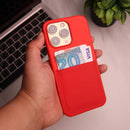 Red Soft Silicone Wallet Card Phone Case - كفر مع محفظة للبطاقات بالخلف