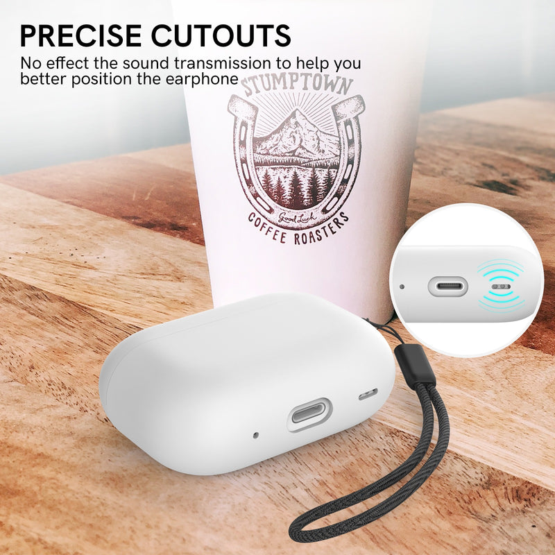 Ahastyle Silicone Case With Strap - Apple AirPods Pro 2/3 - White - كفر حماية مع ستراب - سماعة ابل ايربودز برو 3/2