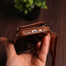 Brown Leather Wallet Phone Case with Lanyard Strap - كفر حماية مع محفظة للبطاقات والفلوس وخيط علاقة