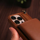 Brown Leather Wallet Phone Case with Lanyard Strap - كفر حماية مع محفظة للبطاقات والفلوس وخيط علاقة