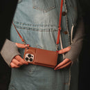 Brown Leather Wallet Phone Case with Lanyard Strap - كفر حماية مع محفظة للبطاقات والفلوس وخيط علاقة
