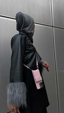 Pink Leather Case with Mirror, Card Wallet and Strap Lanyard - كفر جلد مع محفظة للبطاقات ومرايا وخيط علاقة