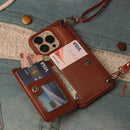 Brown Leather Wallet Phone Case with Lanyard Strap - كفر حماية مع محفظة للبطاقات والفلوس وخيط علاقة