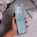 Light Green Leather Phone Case with Wallet Card - كفر مع محفظة للبطاقات والنقود وستاند جانبي