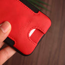Red Leather Case with Back Card Slots - كفر جلد مع محفظة للبطاقات بالخلف