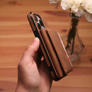 Velvet Case with Wallet Card and Money Slots - Brown -  كفر مع محفظة للبطاقات والنقود