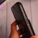 Black Leather Case with Wallet Card Slot - كفر جلد مع محفظة للبطاقات والنقود