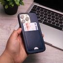 Leather Case with Two Back Card Slot - Dark Blue - كفر جلد مع محفظة للبطاقات والنقود