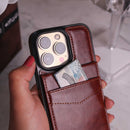 Brown Leather Phone Case with Wallet Card - كفر مع محفظة للبطاقات والنقود وستاند جانبي