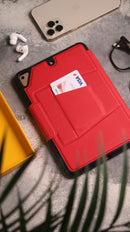 Red iPad Case with Stand, Card and Pen Slot - كفر حماية ايباد مع ستاند ومكان للبطاقات والقلم