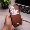 Leather Case with Two Back Card Slot - Brown - كفر جلد مع محفظة للبطاقات والنقود