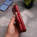 Red Maroon Wallet Case with Zipper - كفر مع محفظة للبطاقات والكاش وجيب للخردة