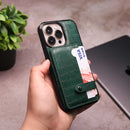 Crocodile Leather Case with Card Slot and Stand - Green -  كفر جلد مع محفظة للبطاقات والنقود وستاند