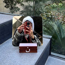 Red Leather Case with Grip, Card Slot and Strap Lanyard - كفر جلد مع مسكة ومحفظة للبطاقات والنقود وخيط سلسة علاقة