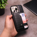 Crocodile Leather Case with Card Slot and Stand - Black -  كفر جلد مع محفظة للبطاقات والنقود وستاند