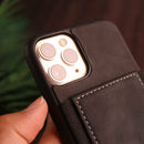 Black Leather Case with Back Card Slots - كفر جلد مع محفظة للبطاقات بالخلف