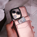 Rose Gold Leather Phone Case with Wallet Card - كفر مع محفظة للبطاقات والنقود وستاند جانبي