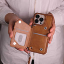 Brown Wallet Case with Lanyard and Zipper - كفر مع محفظة للبطاقات والكاش والخردة وخيط علاقة