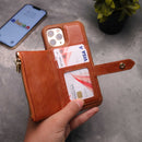 Brown Wallet Case with Zipper - كفر مع محفظة للبطاقات والكاش وجيب للخردة