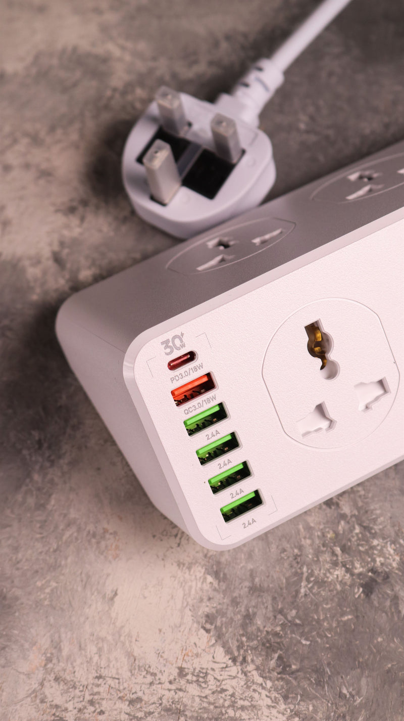 LDNIO Charger Power Strip With 10 Outlets - 30W - 6-Port USB Wall Charger Adapter - موزع شاحن حائط دولي - 10 مخارج كهرباء + 6 مخارج للشحن - قوة 30 واط - كفالة 12 شهر