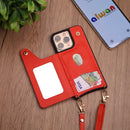Orange Wallet Leather Case with Mirror, Card Slot and Lanyard - كفر مع مراية ومكان للبطاقات وخيط علاقة
