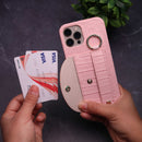 Pink Crocodile Pattern Wallet Case with Grip - كفر مع ستاند و مسكة شريطة وميدالية ومحفظة للبطاقات