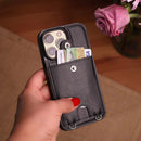 Leather Black Case with Back Card Slot and Strap - كفر جلد مع محفظة للبطاقات مع خيط علاقة
