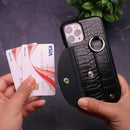 Black Crocodile Pattern Wallet Case with Grip - كفر مع ستاند و مسكة شريطة وميدالية ومحفظة للبطاقات