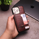 Crocodile Leather Case with Card Slot and Stand - Brown -  كفر جلد مع محفظة للبطاقات والنقود وستاند