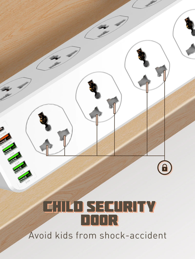 LDNIO Charger Power Strip With 10 Outlets - 30W - 6-Port USB Wall Charger Adapter - موزع شاحن حائط دولي - 10 مخارج كهرباء + 6 مخارج للشحن - قوة 30 واط - كفالة 12 شهر