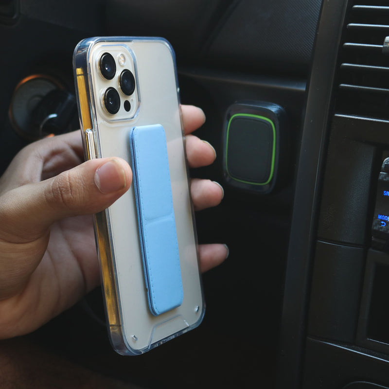 Light Blue Grip with Clear Case and Grip Horizontal, Vertical and Magnetic Stand - كفر حماية مع مسكة وستاند جانبي ورأسي ومغناطيس للسيارة