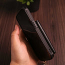 Black Leather Wallet Phone Case with Lanyard Strap - كفر حماية مع محفظة للبطاقات والفلوس وخيط علاقة