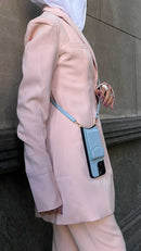 Baby Blue Leather Case with Mirror, Card Wallet and Strap Lanyard - كفر جلد مع محفظة للبطاقات ومرايا وخيط علاقة