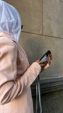 Baby Blue Leather Case with Mirror, Card Wallet and Strap Lanyard - كفر جلد مع محفظة للبطاقات ومرايا وخيط علاقة