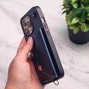 Dark Blue Leather Wallet Case with Card Slot and Lanyard - كفر مع محفظة للبطاقات والكاش وخيط علاقة