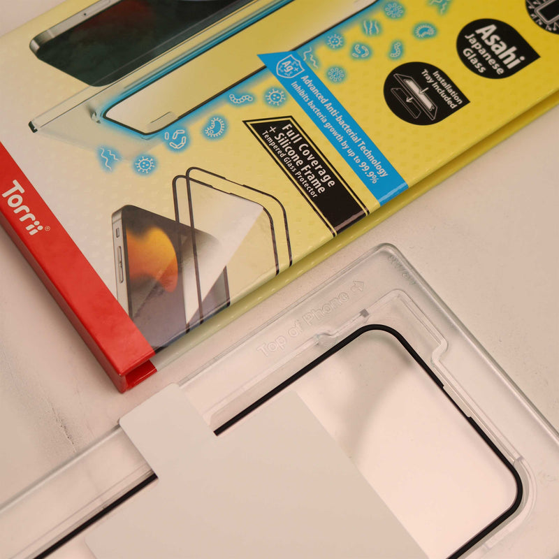 Torrii BODYGLASS Screen Protector Anti-bacterial Coating for iPhone - Full Coverage + Silicon Frame - Clear - حماية شاشة مضاعفة لجميع اطراف الشاشة - توري - مقاومة للخدش والبكتيريا