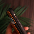 Brown Leather Case with Back Card Slots - كفر جلد مع محفظة للبطاقات بالخلف