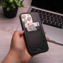 Leather Case with Two Back Card Slot - Black - كفر جلد مع محفظة للبطاقات والنقود