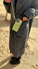 Light Green Leather Case with Grip, Card Slot and Strap Lanyard - كفر جلد مع مسكة ومحفظة للبطاقات والنقود وخيط سلسة علاقة